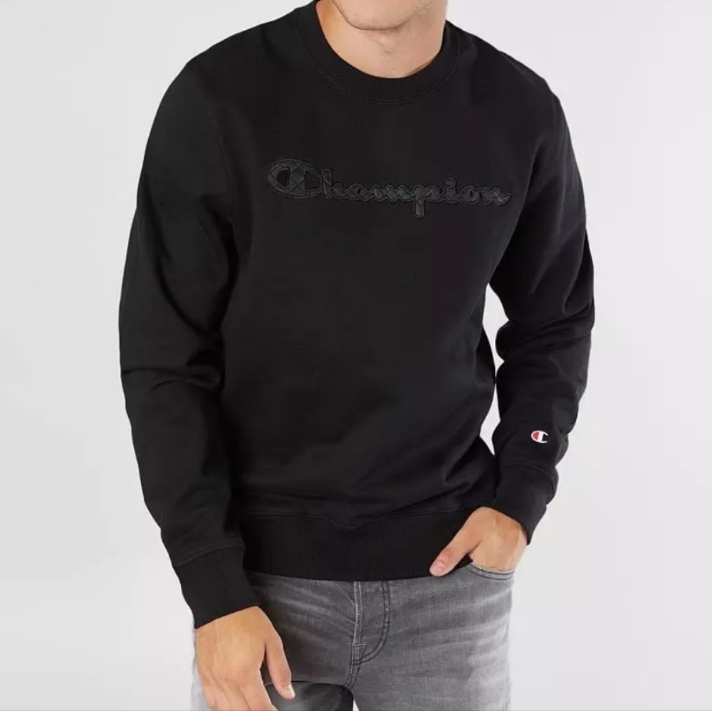 Champion‎ Men's Black On Black Reverse Weave Logo Crew Neck Sweater Medium